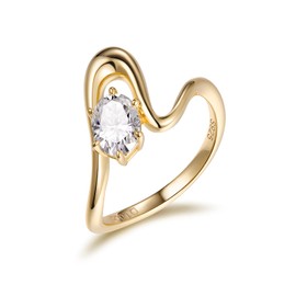CYW Moissanite Oval Engagement Ring Size 6.5 Gold Plated Silver Anniversary Wedding Band Wave Rings for Women
