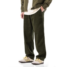 PLEPAN Mens Corduroy Pants Baggy Wide Leg Loose Fit Drawstring Elastic Waist Sweatpants Vintage Pants XXL Army Green