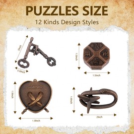 12Pcs Brain Teaser Puzzles for Adults and Teens, 3D Metal Puzzle Set with Various Difficulty Levels, IQ Logic Challenge Disentanglement Game, Fun Handheld Brain Teasers for Focus, Gifts for Boys Girls