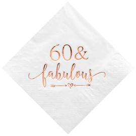 Crisky 3-Ply 60 and Fabulous Cocktail Napkins Rose Gold for Women 60th Birthday Decorations, 60th Birthday Bevergae Dessert Table Supplies, 50Pcs