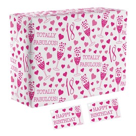 Hunts England - 2 Sheets Of 18th Birthday Fabulous Luxury Wrapping Paper For Her - Includes 2 Gift Tags - Age 18 Female Folded Gift Wrap - Still Totally Fabulous Collection - Age Eighteen Gift Wrap