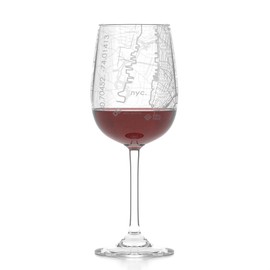 Well Told Engraved New York NY Map Stemmed Wine Glass - Etched City Map Wine Glass Gift for Wine Lovers (16 oz, Clear)