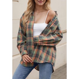 Oyamiki Women's Lightweight Flannel Long Sleeve Vintage Cowboy Plaid Shirts Tops Fitted Dark Pink XL