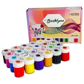 Fabric Paint Set - Vibrant, Highly Pigmented Textile Paints - Machine Washable Colours for T-Shirts, Cotton & Fabrics (24 Colours x 25 ml)