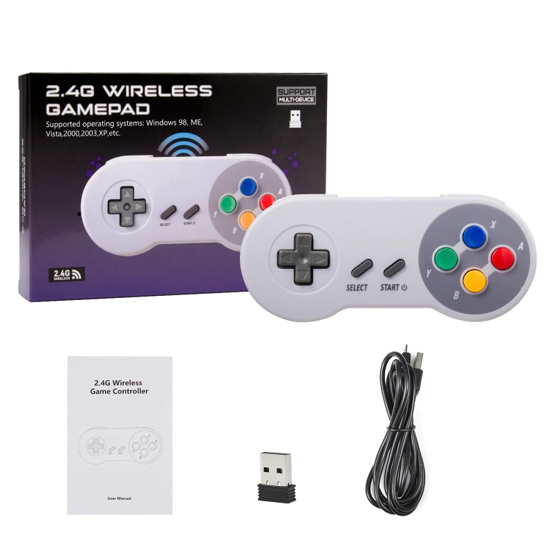 Wireless SNES Controller Gamepad + 2.4GHz USB Receiver Compatible with