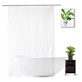 WellColor Clear Shower Curtain Liner 72 x 75 inch, PEVA Heavy Duty Shower Liner with 3 Weights, Transparent, 100% Waterproof