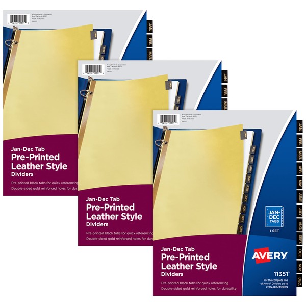 Avery Jan-Dec Dividers for 3 Ring Binders, 12-Tab Sets, Pre-Printed