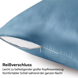 BEDELITE Pack of 2 satin cushion covers, 40 x 145 cm, haze blue, 2 satin pillowcases with 2 hair ties, soft as silk pillowcase, better care than silk pillose case