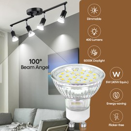 CRIRY GU10 - Bombillas LED regulables equivalentes a 40 W, 5 W 5000 K, luz blanca brillante, reemplazo de foco LED para empotrar, 400 lúmenes, 6 paquetes