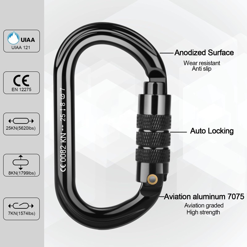 BOORCA UIAA Certified Climbing Carabiners, 25KN Auto Locking Heavy Duty