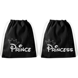 Gym Bag Set for Couples & Friends / 20 Designs/TeeKiki Gym Bag with Quote/Bag: Black/Backpack/Jute Bag/Sports Bag/Hipster/College Bag/Sports Bag, Bag:Prince Princess