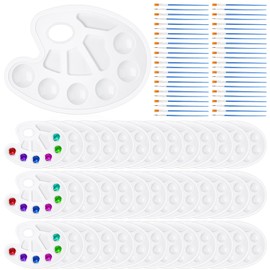 Chivertion Paint Brushes Palettes Set 100 Pcs Nylon Painting Brush 50 Pcs Paint Tray Palettes Plastic Pallets Nylon Hair Paintbrush for Acrylic Oil Watercolor Students Art Paint Party (Oval)