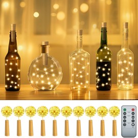 PChero 10er Set LED Flaschenlicht mit Timer und Fernbedienung, 2M 20 LED Weinflasche Flaschenlichterkette Korken Lichterkette für Flaschen DIY Hochzeit Party Dekoration, Warmweiß