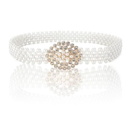 NiceYnn Pearl Elastic Belt Crystal Waistband, Bling Rhinestone Waist Chain Wedding Sash Bridal Belt Body Chain for Women Girl Bridesmaid Dress Evening Gown