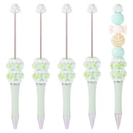 Beadthoven 5pcs Pearl Flower Beadable Pens, Fancy Glittery Beaded Pens Pretty Cute Pens Diamond Bead Pen Black Ink Ballpoint Pens for Gift School Office Supplies Easter St Patrick's Day Pastel Green