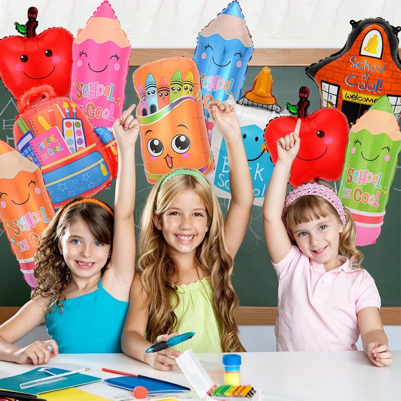 10 Pcs Back to School Balloons with Pencil, Bag, Crayon