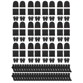 96 PCS Winter Beanies Hat Glove Scarf Socks Sets Unisex Knitted Cap Beanie Gloves Fleece Neck Warmers Bulk for Adults Homeless (Black)
