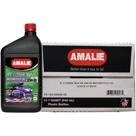 AMALIE 4T X-Treme Max 20W-50 Motorcycle Oil (160-60696-56) 1 Quart Bottle, Pack of 12 | Made in USA