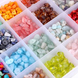 Jodimitty Gemstone Beads for Threading 24 Colours Bracelets DIY 5-8 mm Bead Set Craft Set Adult DIY Jewellery Gemstone with 2 Rolls of Crystal Rope 0.8 mm, Approximately 35 Pieces/Grid