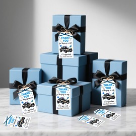 Serencatcher 50pcs Police Appreciation Thank You Tags, Blue Black Police Car Themed Gift Tags with Twine 1.9x3.5 Inches for Birthday Party Favors Officer Policeman Encouragement Recognition Events