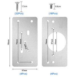 Pack of 8 Hinge Repair Plates for Cabinets, Stainless Steel Hinge Repair Plate, Mounting Plate, Pot Hinge Repair Plate, for Wardrobe, Folding Door, Cabinet, Wooden Furniture (90 x 47 x 1 mm)