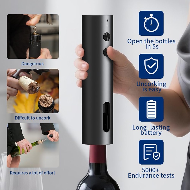 Electric Wine Opener, Rechargeable Automatic Wine Bottle Opener with Aerator