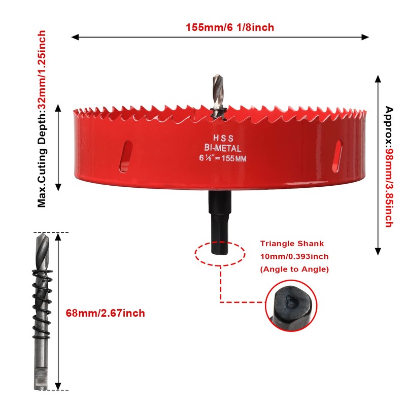Hole Saw 6 1/8” (155mm) for Wood, HSS Bi-Metal Hole