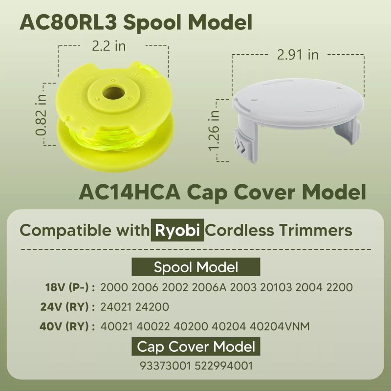 For RYOBI 6Pack For Ryobi Twisted Trimmer Line Spool For
