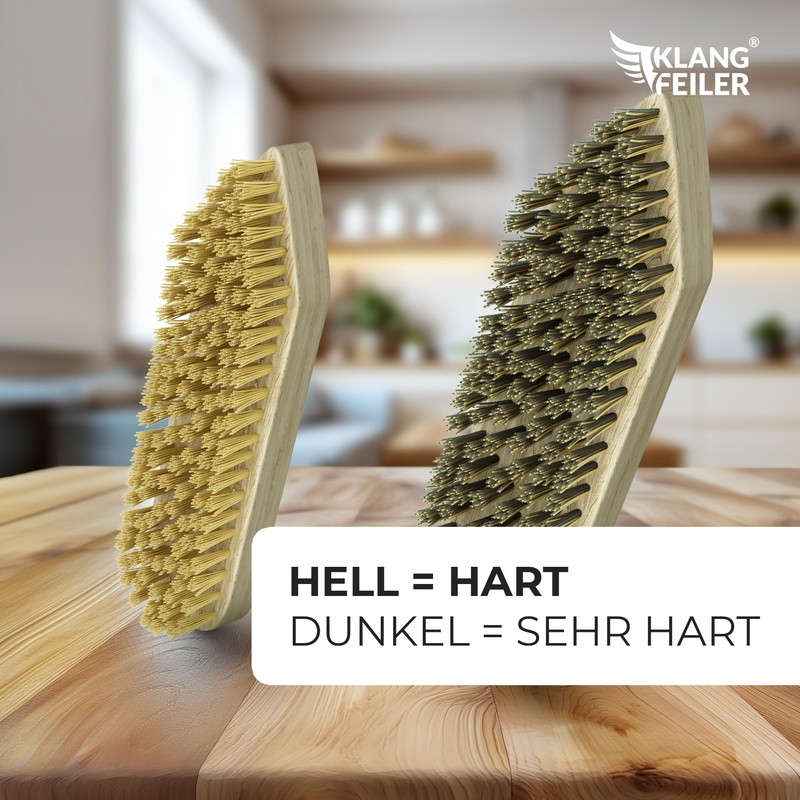 Klangfeiler® 2 Wooden Scrubbing Brushes, Hard and Very Hard, Made