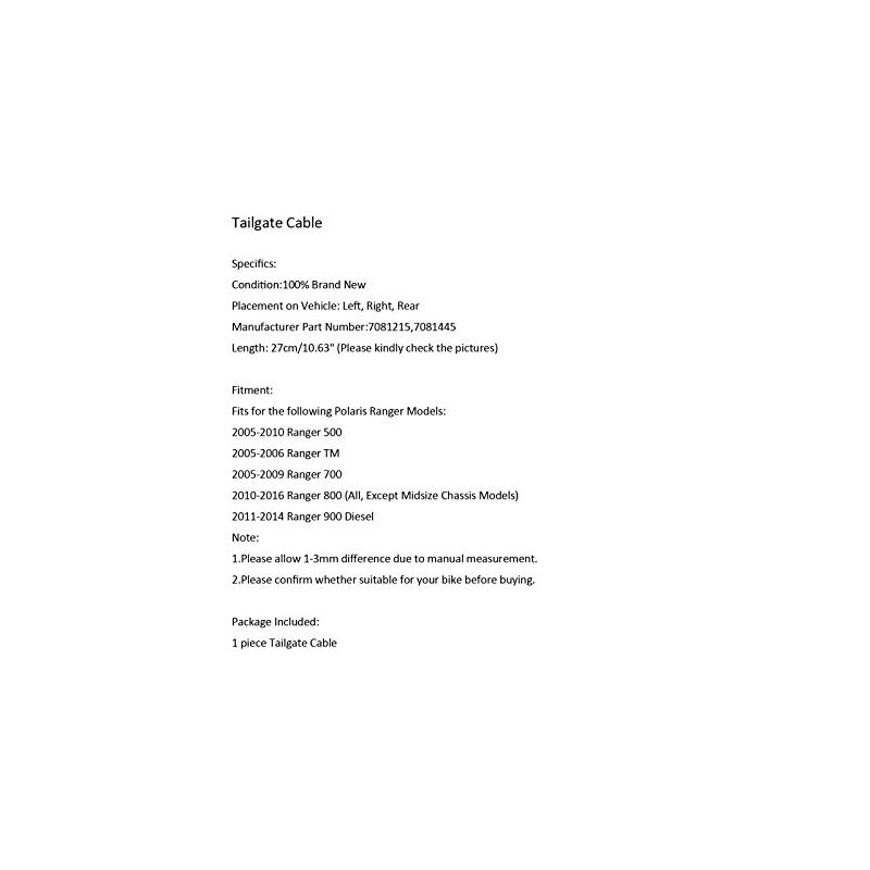 DUDUBUY 2 Pack Tailgate Cables Tail Gate for Polaris 2005-2016