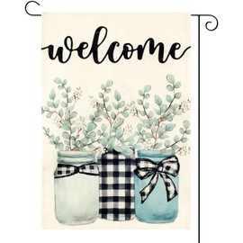 Eucalyptus Mason Jar Spring Summer Welcome Garden Flags for Outside, Yard Flags for Outside with 12x18 Double Sided, Funny Small Flags for Yard and Garden, Beautifully Colored Seasonal Garden Flags