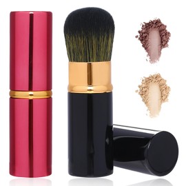 Travel Makeup Brushes, Pack of 2 Retractable Foundation Brushes, Portable Kabuki Brush, Face Blush Brush with Cover for Blush, Bronzer, Buffing, Highlighter, Flawless Powder Cosmetics (Red & Black)