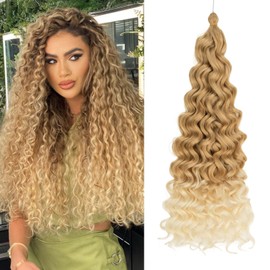 Benehair Wave Crochet Hair 24 Inch Long Curly Braiding Hair Ocean Wave Braids Crochet Hair Extensions Soft Synthetic Dark Brown to Blonde Braiding Hair for Women(Dark Brown to Blonde, 116g)
