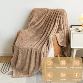DuShow Flannel Fleece Throw Blanket Single Size,Soft Jacquard Fluffy Velvet Blankets for Sofa,Couch and Bed,Coffee,130x150 cm