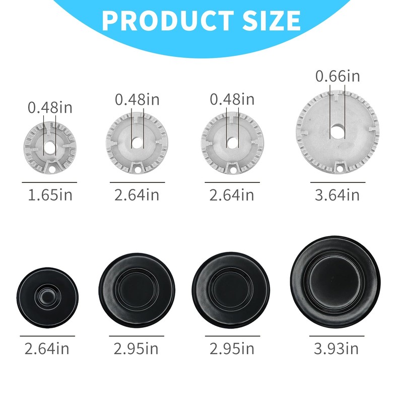 Gas Stove Burner Caps Set, 4PCS Cooker Hat Set Metal