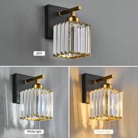 FDPBY Modern Wall Sconce Set of Two Indoor Wall Lamp Black Gold Wall Sconces Crystal Wall Light Bathroom Vanity Light Fixtures Wall Mounted Room Sconce Wall Lighting