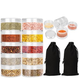 FWUNYVN 2 Sets 5 Layers Clear Portable Travel Spice Jars, Multi Camping Spice Containers with Organizer Bag, Stackable Spice Salt and Pepper Set for Outdoor Cooking, Camping, Traveling, Barbecuing