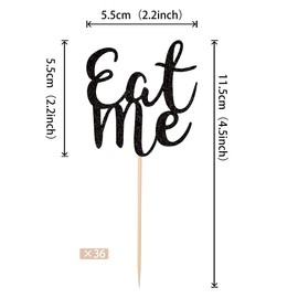 36 Pack Eat Me Cupcake Toppers Glitter Alice in Wonderland Cupcake Picks Decorations for Baby Shower Boys Girls Kids Birthday Alice in Wonderland Theme Party Supplies Black
