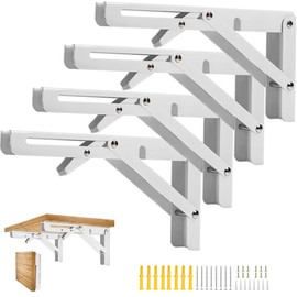 Folding Shelf Brackets, Folding Shelf Brackets Heavy Duty Stainless Steel Max. Load 550lb Collapsible DIY Wall Mounted Shelf Bracket Space Saving for Table, Work Bench (16inch - 4pcs, White)