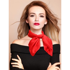 SATINIOR Chiffon Scarf Square Neck Scarf Handkerchief Retro Satin Ribbon Neckerchief for Women(23.6 x 23.6 Inches,Red)
