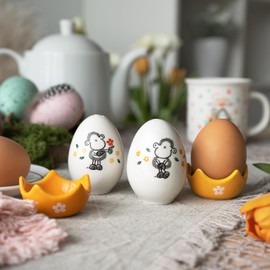Sheepworld Egg Cup Shaker Set with "Together" Motif, 4-Piece Set, Consisting of Salt and Pepper Shakers in Egg Shape and 2 Matching Egg Cups, Gift Easter, Easter Nest, 48582