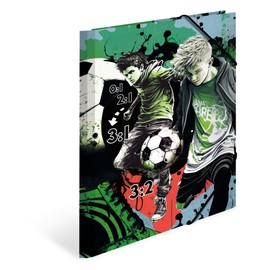 HERMA Collector's Folders A4 Football Set, 3 Pieces, Children's Cardboard Corner Folder with Sport Motif, Elastic Band, Inner Flaps and Inner Print for Boys and Girls