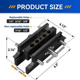 Self Centering Doweling Jig Kit,Adjustable Width Dowel Jig for Straight Holes,Adjustable Drilling Guide Wood Working Tools with 6 Drill Guide Bushings, Wood Doweling Jig for Woodworking（Black)