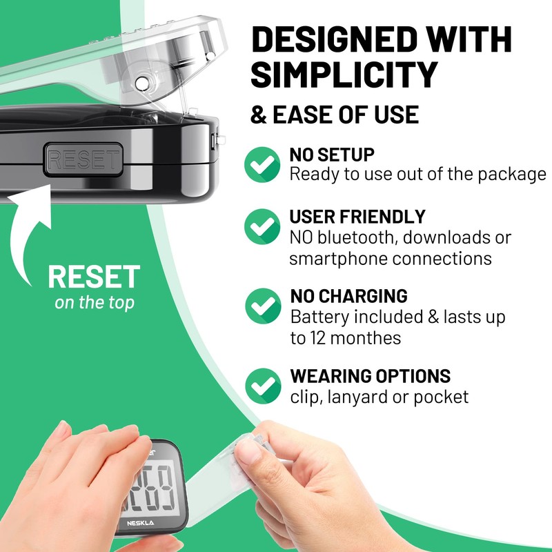 NESKLA 838 3D Pedometer for Walking, Simple Step Counter and