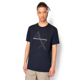 A|X ARMANI EXCHANGE mens Crew Neck Logo Tee T Shirt, Quilted Logo Navy, Medium US