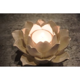 Ceramic Lotus Petals Style Flower Candle Holder Tea Lights Holder Home & Table top Decoration (White)