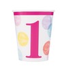 Unique 82182 Paper Cups-266 ml-Pink Dots 1st Birthday-8 Count (Pack of 1), Multicolour