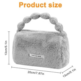 YASYU Cute Makeup Bag Travel Cosmetic Organizer Bag Furry Toiletry Bags for Women and Girls(Grey), 20 x 13 x 13 cm