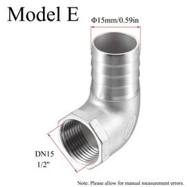 E, 304 Stainless Steel Hose Barb Fitting Elbow, NPT Female Pipe Connector Adapter, Pipe Connection Adapter for Water, Fuel and Air