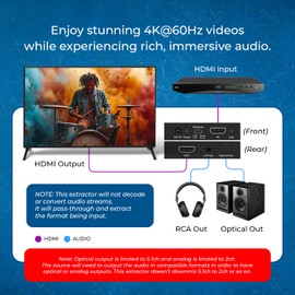 OREI 4K 60Hz 18G HDMI 2.0 Audio Converter Extractor - SPDIF + 3.5mm Output - HDCP 2.2 - Dolby Digital/DTS Passthrough CEC, HDR, Dolby Vision, HDR10 Support (HDA-912)
